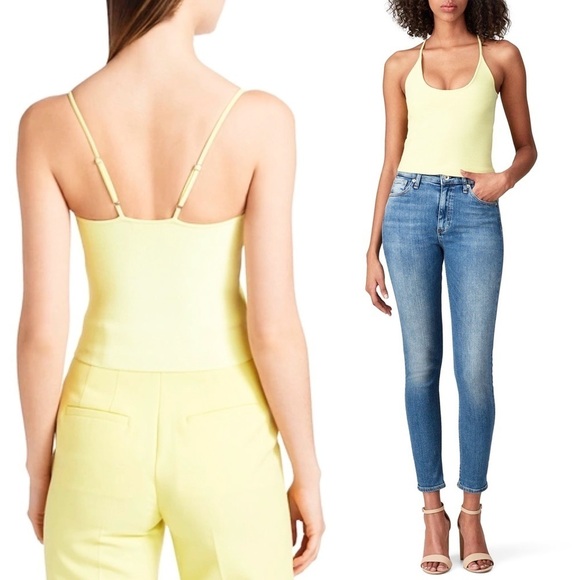 ALC 90s Pastel Yellow Compact Knit Scoop Neck Sleeveless Cropped Cami Tank Top L - Picture 2 of 11